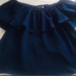 Iris | Comfy Navy Blue Off Shoulder Shirt Top